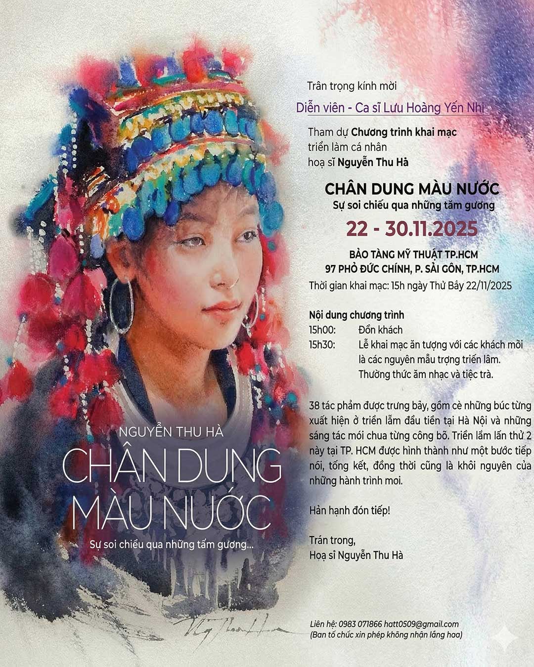 Triển lãm chân dung màu nước của họa sĩ Nguyễn Thu Hà